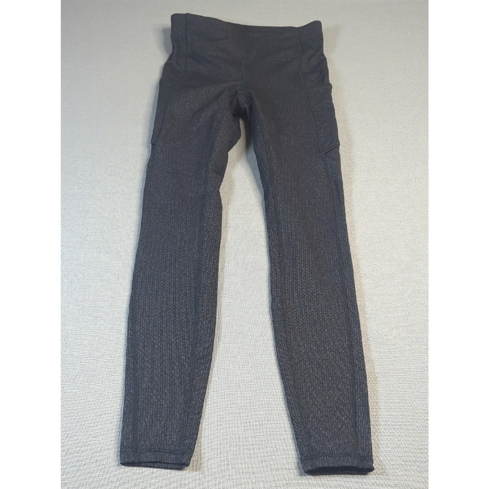 Lululemon Black Heather Ribbed Leggings High Rise Pockets Athletic - Picture 1 of 11